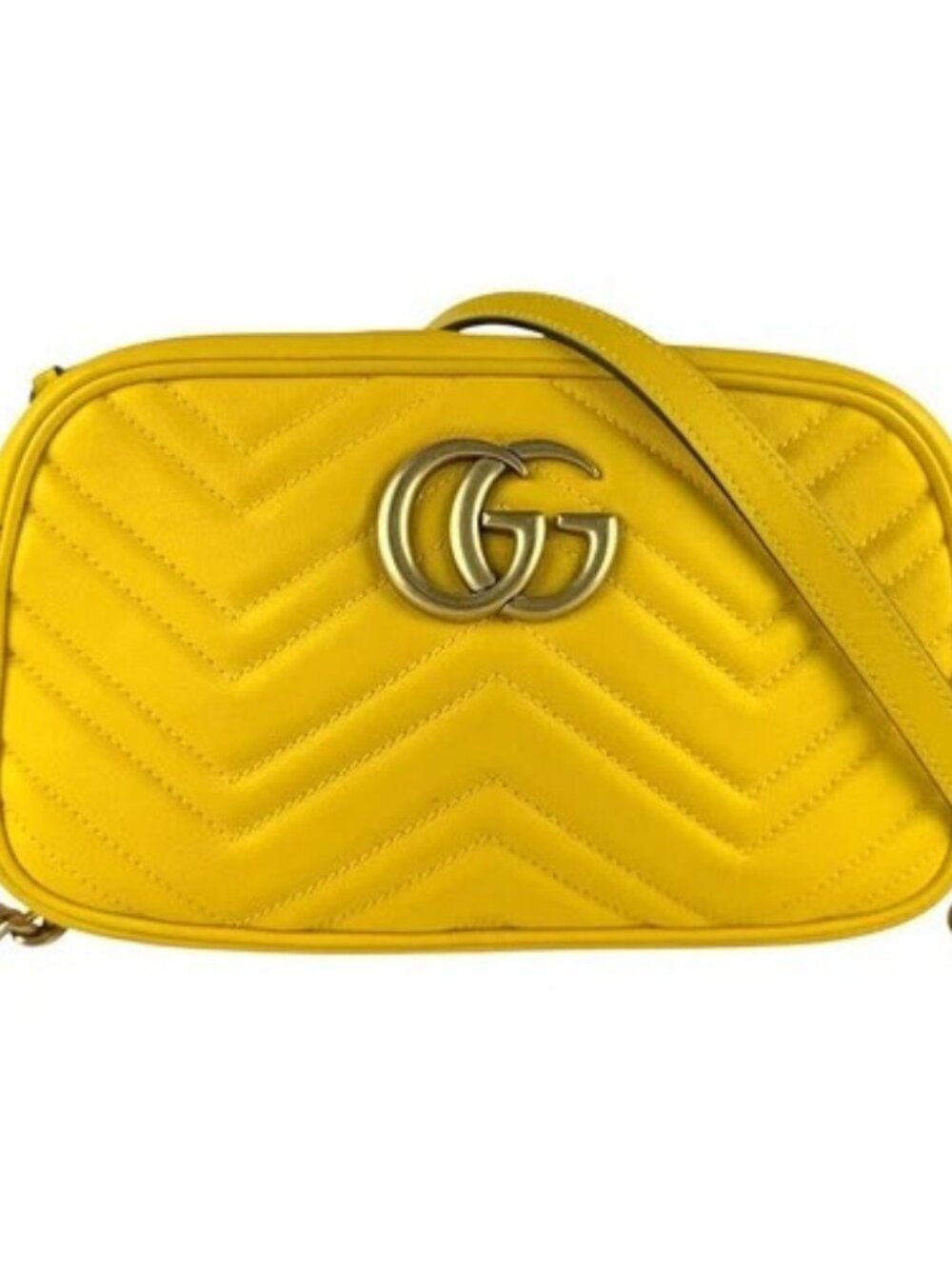 Auth GUCCI GG Marmont Crossbody Shoulder Bag Yellow Gold Leather/Metal - z9458